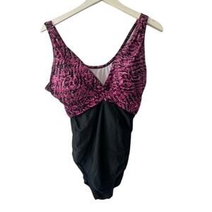 CARIBBEAN SAND Black & Pink Print One Piece Swimsuit Women's 16 New